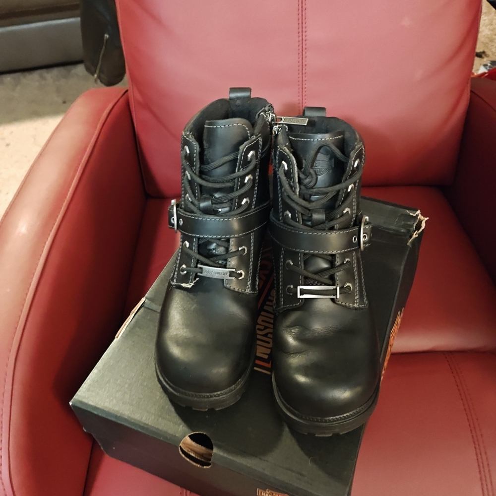 Harley-Davidson Black Leather Moto Boots High-Top Durable